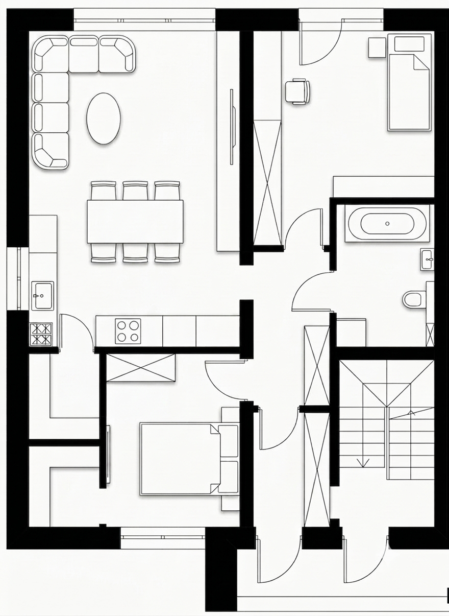 Rzut 2D mieszkania nr 1 – 74,83 m², Sieradzka, Bełchatów