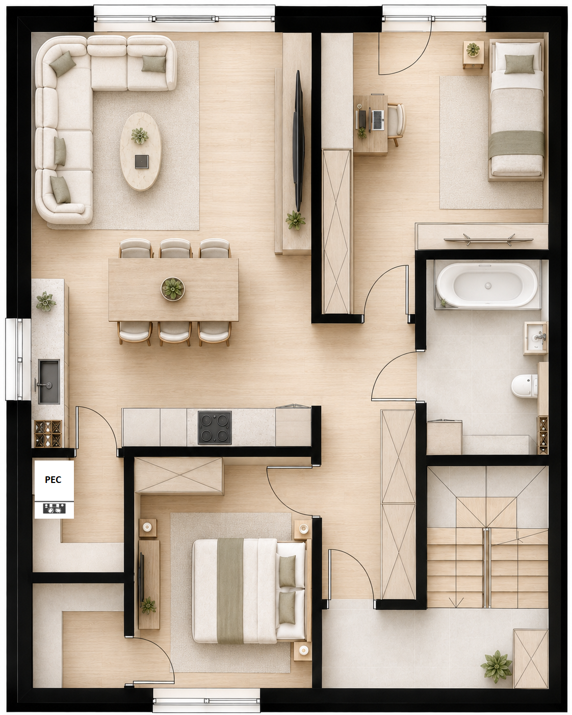 Rzut 3D mieszkania nr 2 – 81,32 m², 1, Sieradzka, Bełchatów