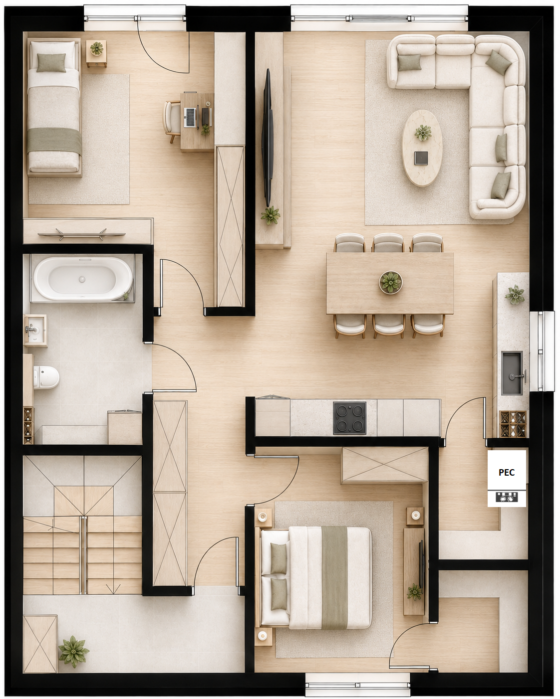 Rzut 3D mieszkania nr 4 – 81,32 m², 1, Sieradzka, Bełchatów